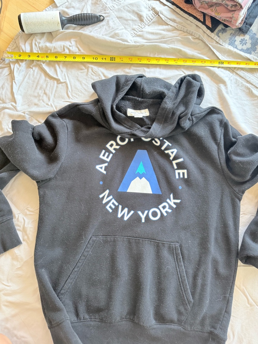 Aeropostale Black Hoodie with Blue & White Graphic